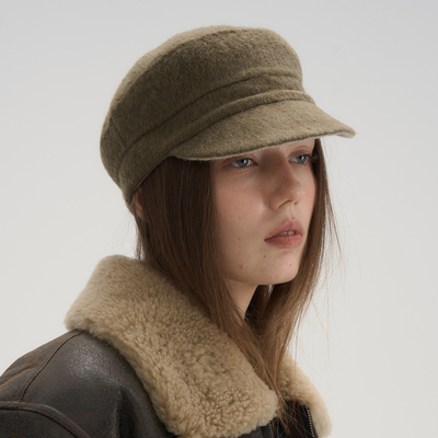 JOJOKUR 英气复古芥末黄双面呢骑士帽_秋冬季立挺造型感增高颅顶