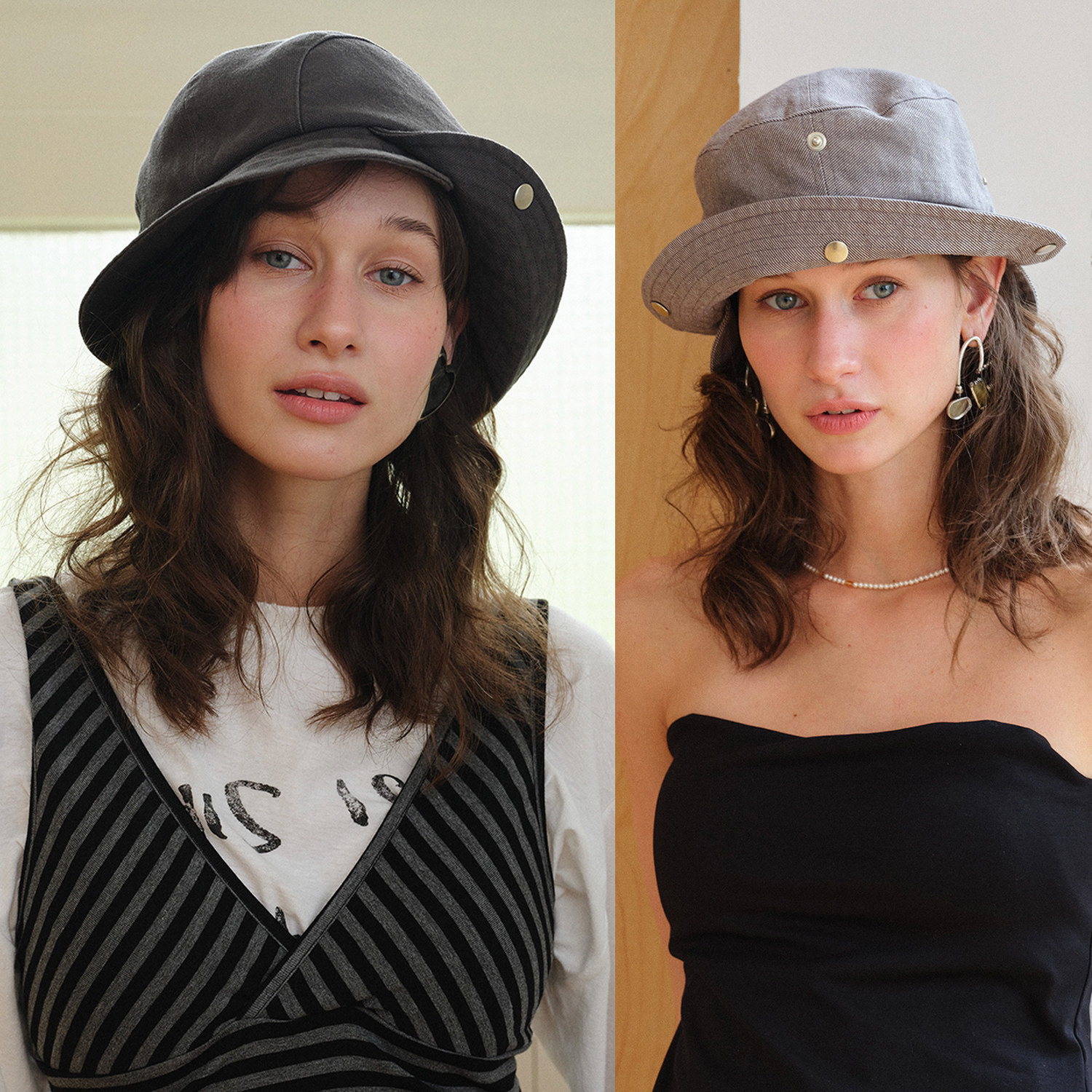 JOJOKUR 深麻灰百变渔夫帽轻量汉麻棉斜纹多戴法夏季机能防晒帽女
