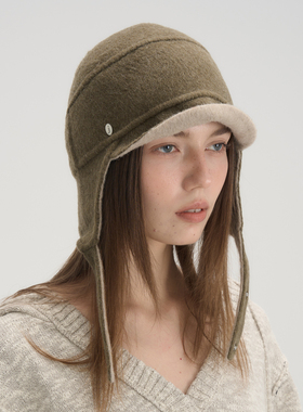 JOJOKUR 25冬季小众设计新款军装风改良护耳帽芥末黄双面呢雷锋帽