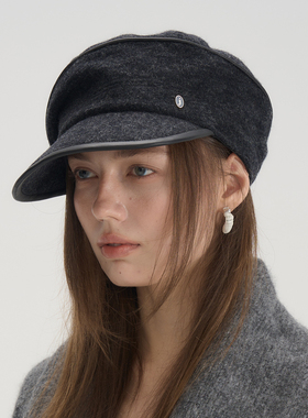 JOJOKUR 暗黑甜酷廓形小众设计毛呢骑士帽_手工羊皮边装饰报童帽