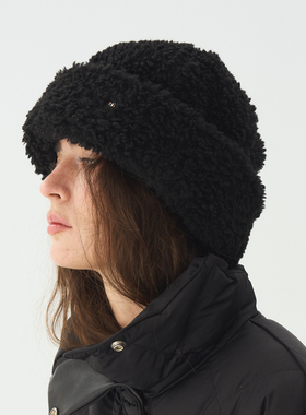 JOJOKUR 冬季氛围暖绒黑冷帽慵懒包裹感重磅羊毛无压颅顶登山户外