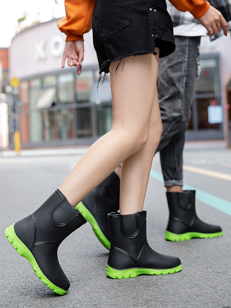 MENS MID-CUT RAIN BOOTS NON-SLIP WEAR-RESISTANT FISHING WATER SHOES ADULT LOW-TOP PLUS SIZE WOMENS FLEECE RUBBER SHOES KITCHEN RAIN BOOTS