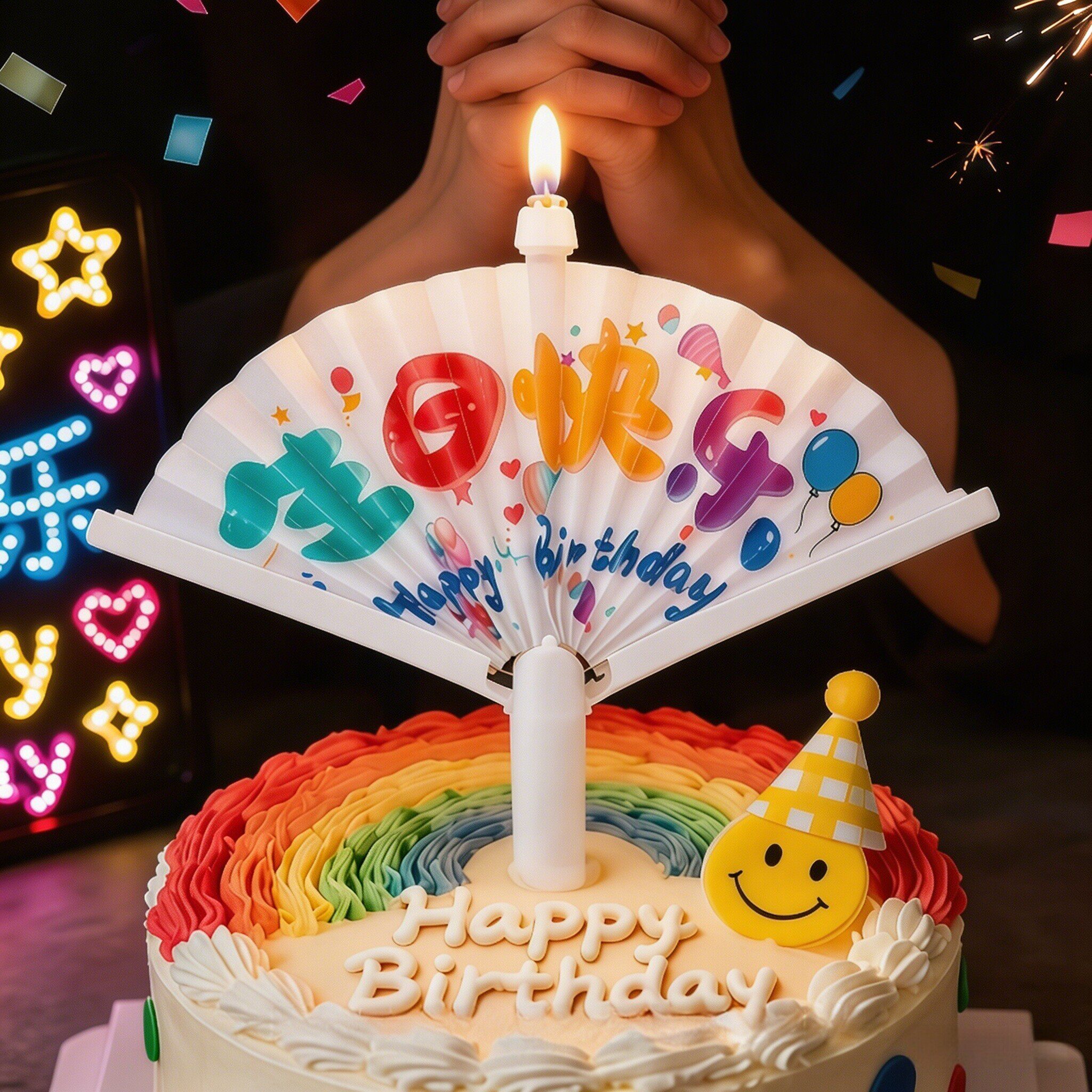 网红惊喜蜡烛蛋糕装饰创意扇子扇形搞怪派对生日快乐儿童许愿扇子