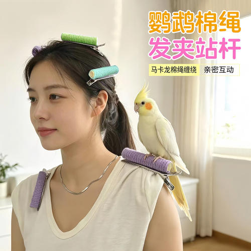 鹦鹉随心站夹小鸟互动训练站杆棉绳随意鹦鹉站杆站肩旋风牡丹太阳