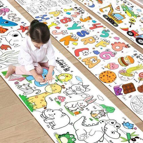 涂色画卷儿童画画长卷绘画纸超大涂鸦画本幼儿园公主填色图画卷轴