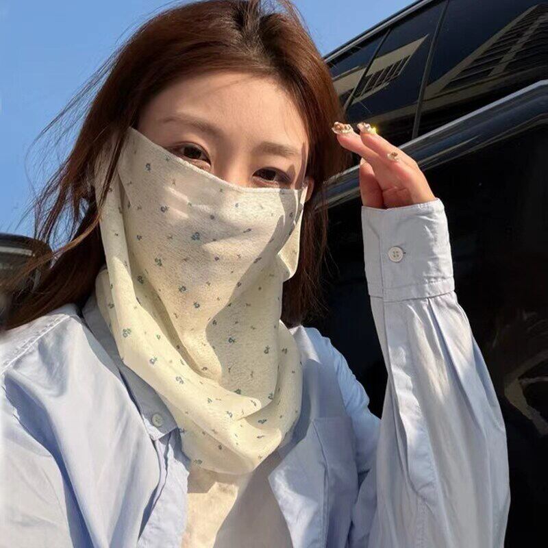 韩版甜美碎花防晒面罩女春夏骑行防紫外线遮阳面纱护颈脸基尼口罩