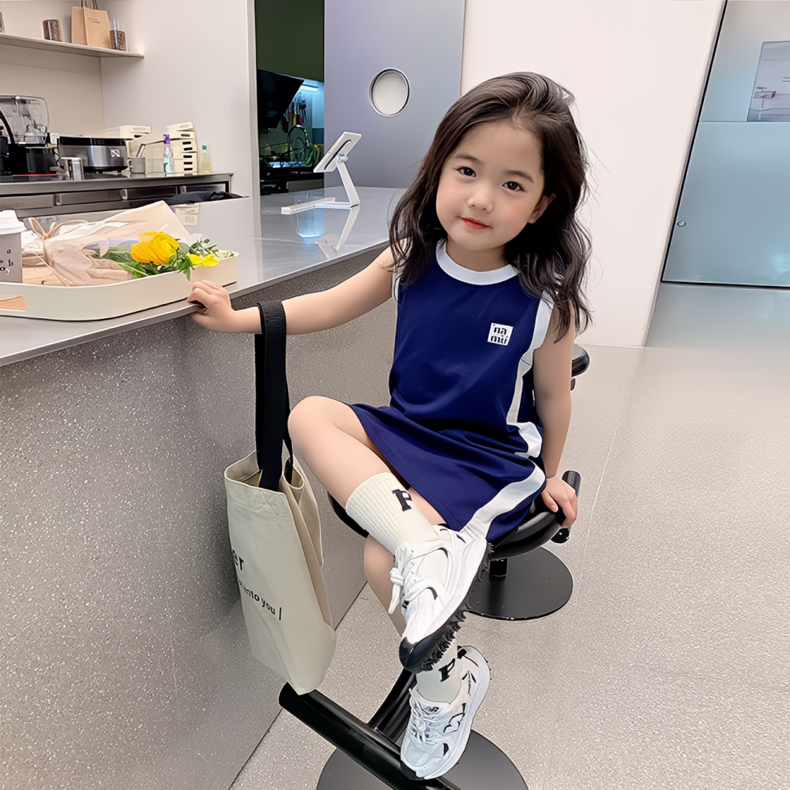 韩版童装童儿童长款拼色运动风裙2025夏款女童无袖背心连衣裙中小