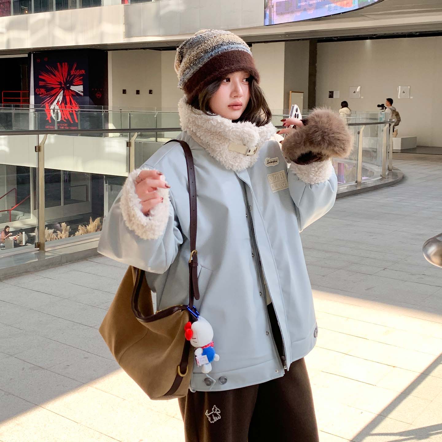 YUZI巴恩风棉服外套宽松大码女装