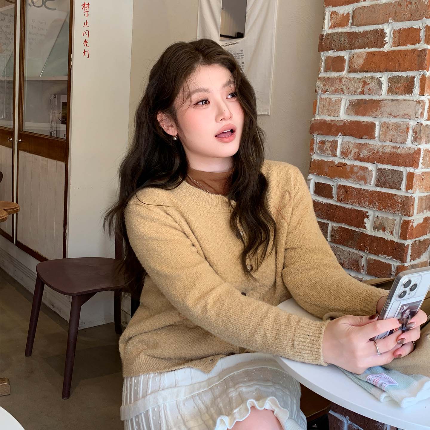 YUZI鱼子圆领针织衫大码女装