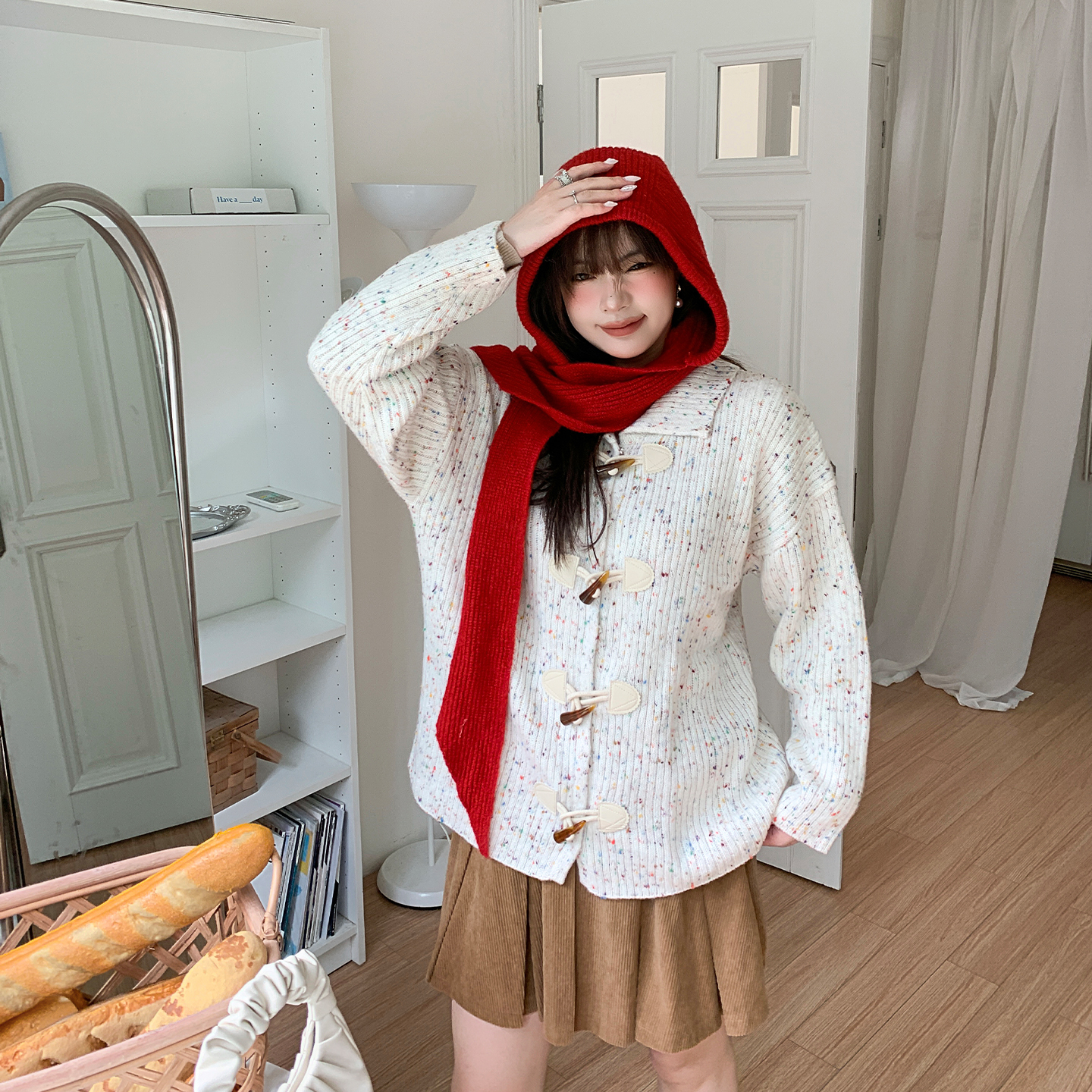 YUZI鱼子牛角开衫外套秋冬大码