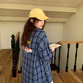 YUZI鱼子蓝色格子衬衫 上衣 百搭微胖mm显瘦遮肉韩系时尚 大码 女装