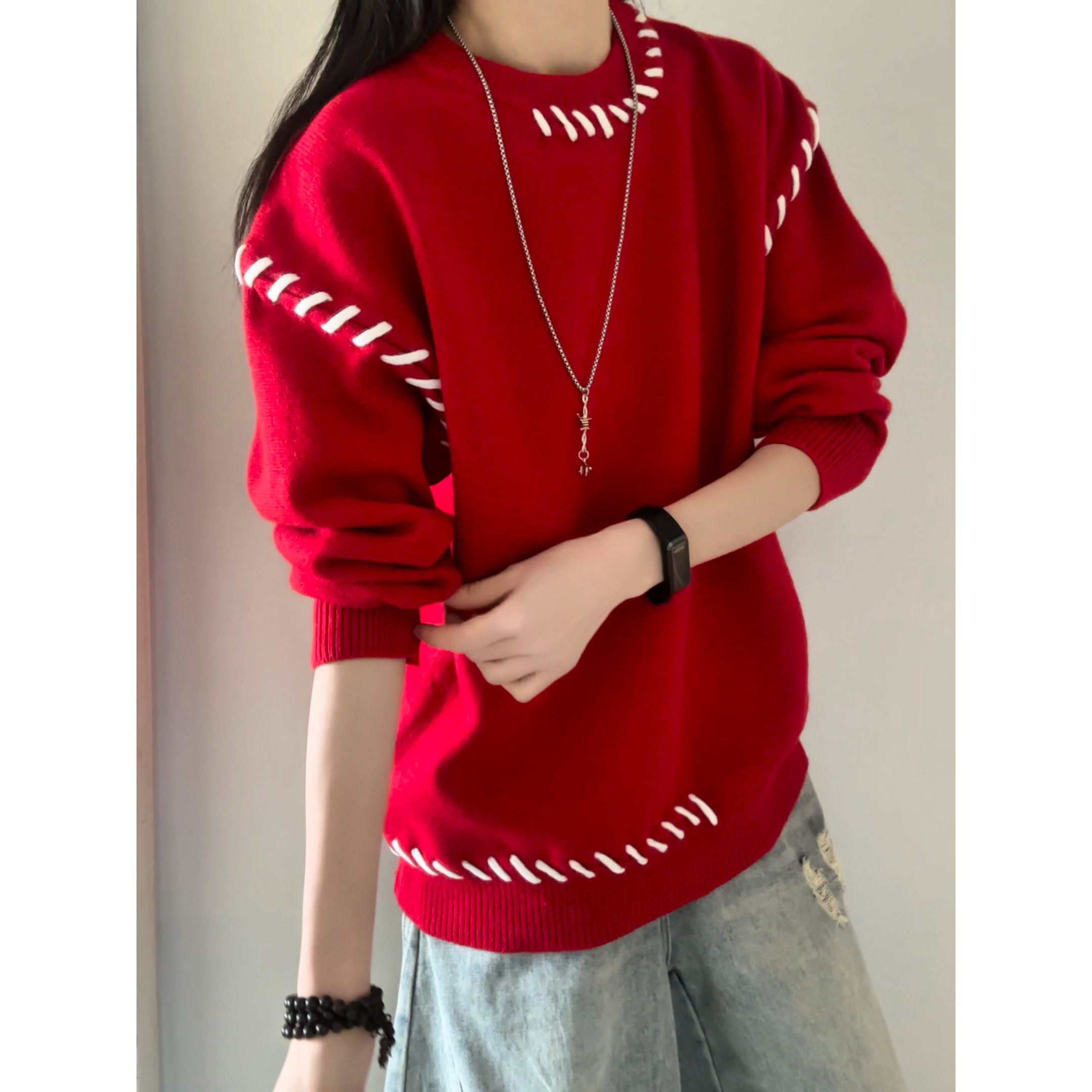 小香风七彩条纹格子连帽卫衣男