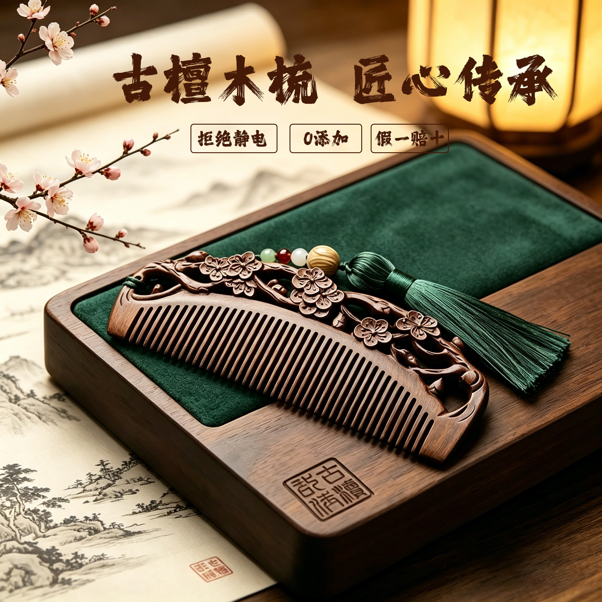 小李子木梳生日礼物梳雕花送老师礼物刻字定制女士专用礼物木梳礼