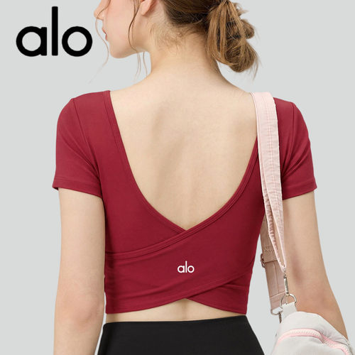 AIo美背透气瑜伽服短袖显瘦速干露背跑步运动普拉提上衣健身服女