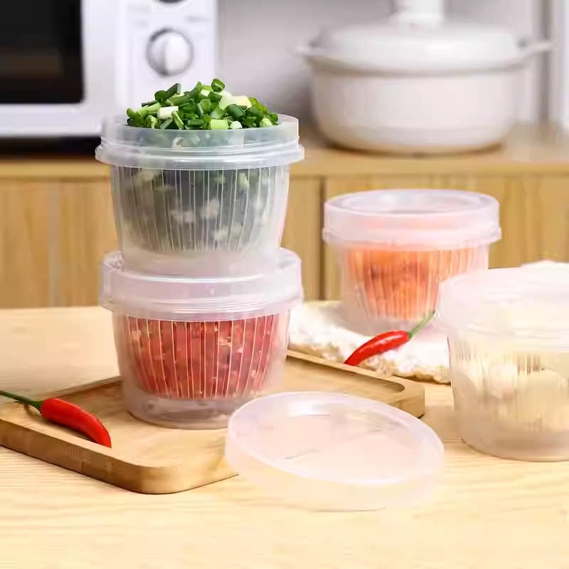 葱姜蒜收纳盒厨房冰箱葱花保鲜盒沥水圆形备菜盒水果食品专用密封