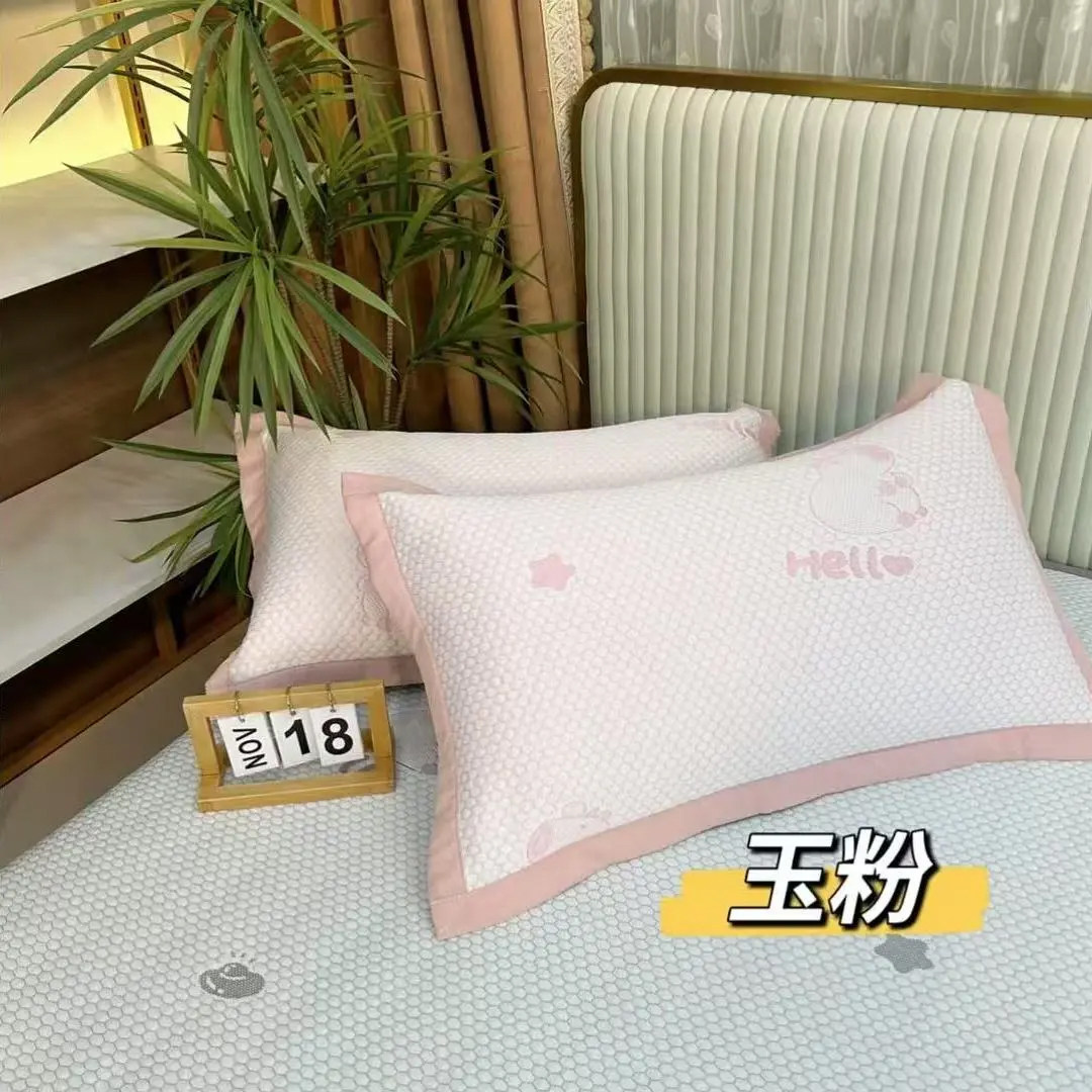 凉感冰豆豆枕巾一对装夏季家用加大绷带款双人单人凉枕头巾52X75