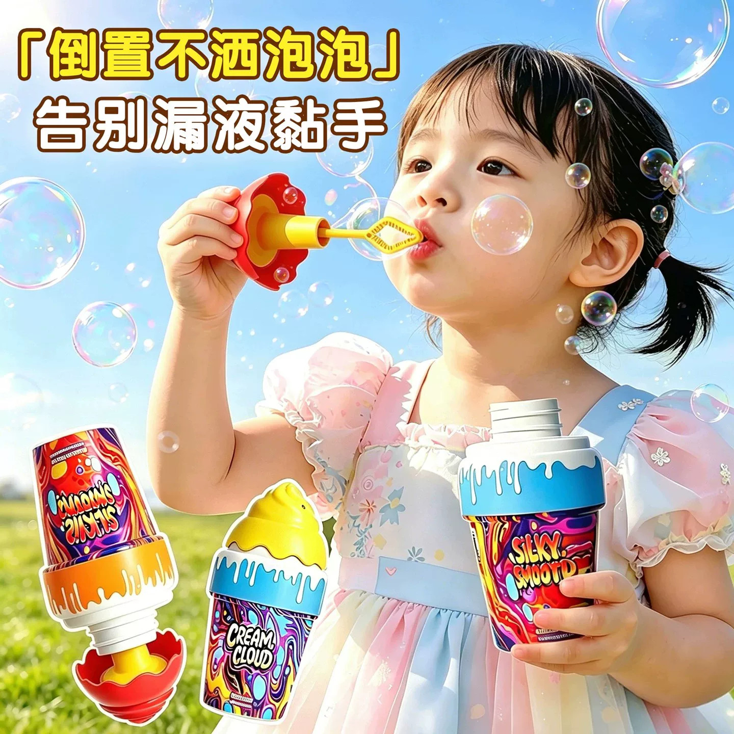 冰淇淋泡泡瓶不洒液宝宝倒置不撒泡泡水儿童手持户外吹泡泡玩具棒