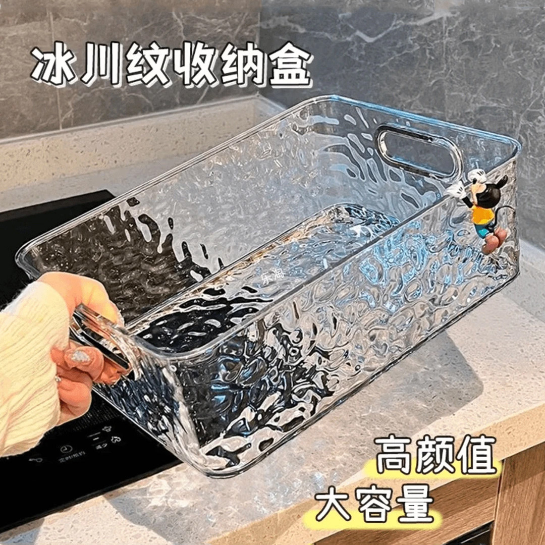 橱柜收纳盒整理杂物零食透明置物筐桌面透明亚克力长方形储物盒子