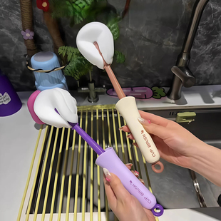 二合一挤水杯刷家用加长手柄奶瓶刷清洗刷子吸管杯去污刷推拉挤水