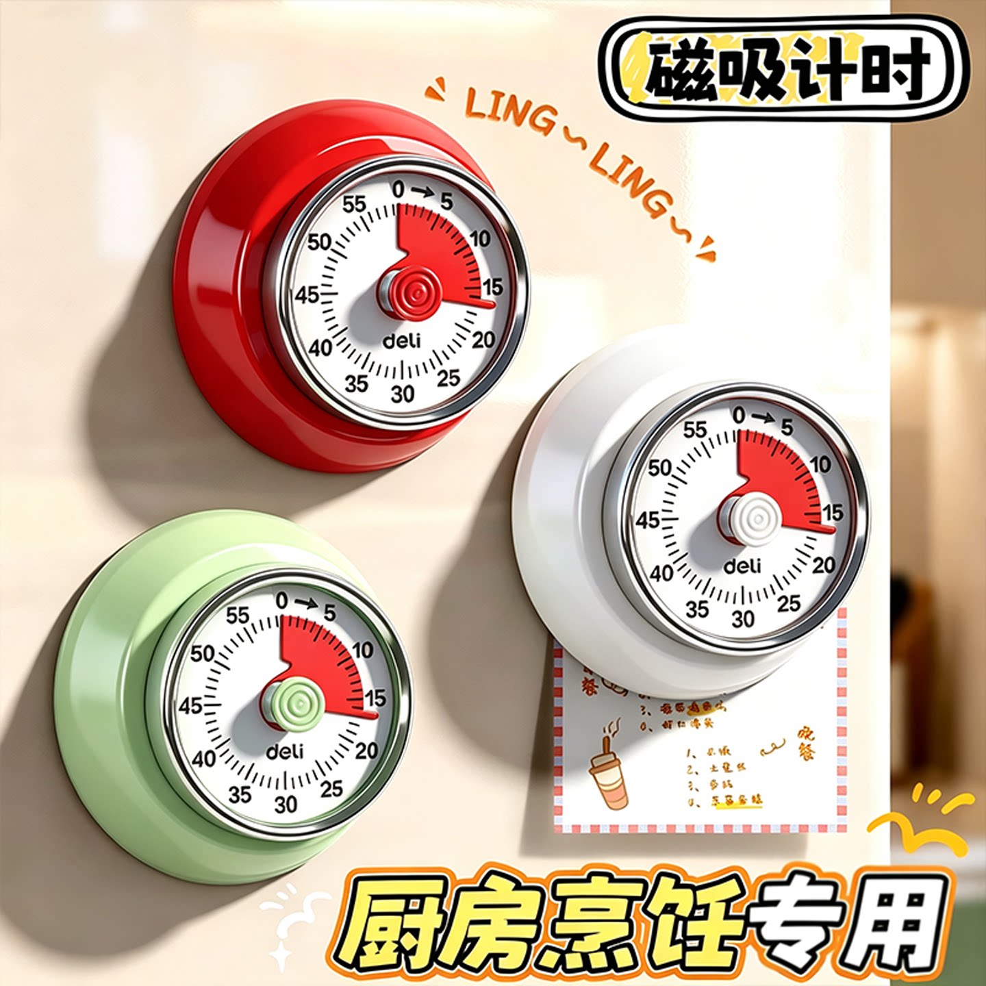 厨房计时器煲汤定时提醒器可视化时间管理闹钟倒计时磁吸磁铁吸附