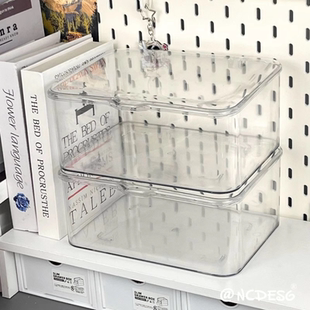 翻盖式 桌面收纳盒透明亚克力防尘整理盒卧室宿舍办公室带盖杂物筐