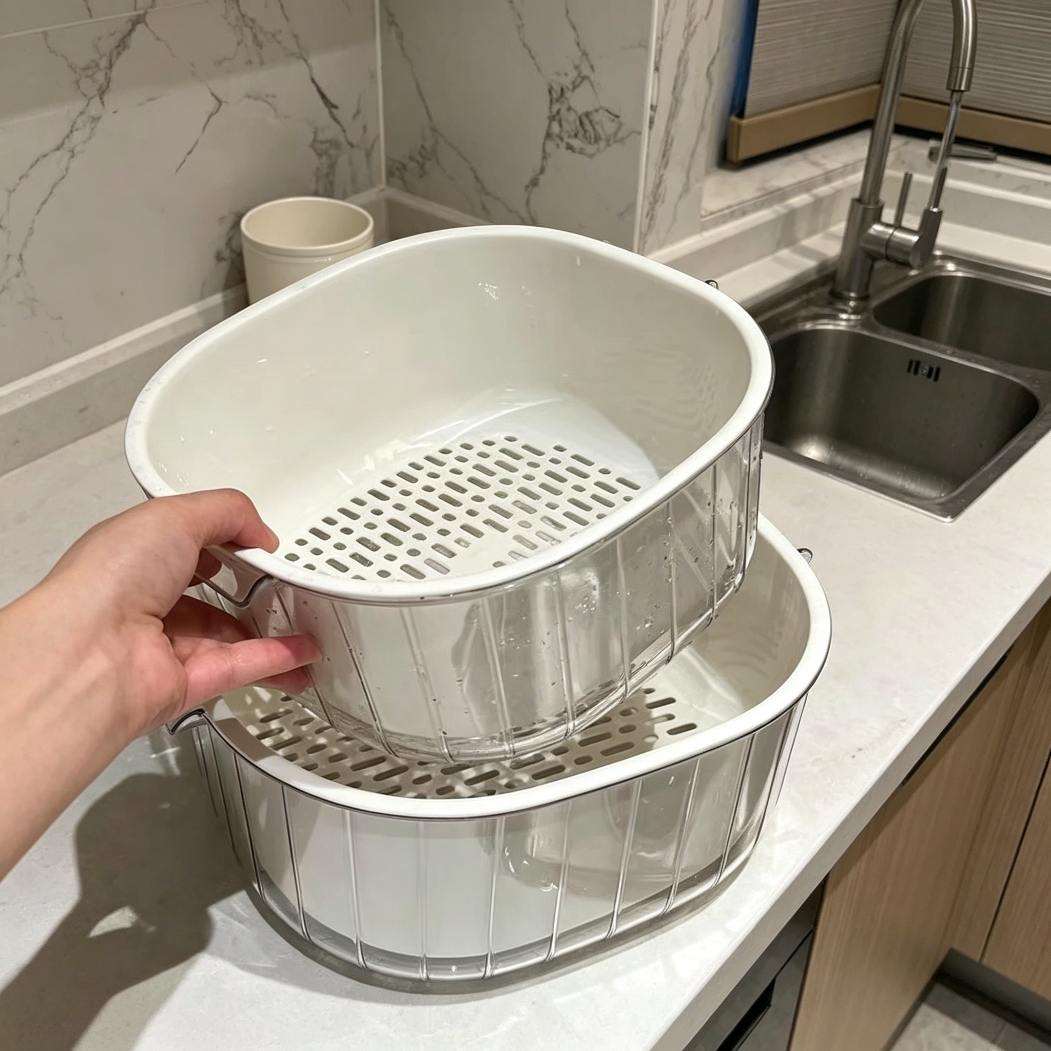 双层沥水篮厨房洗菜盆用品客厅用水果果盘篮子淘菜盆茶几家用收纳