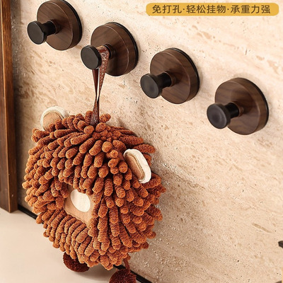 胡桃木纹吸盘旋钮挂钩家用壁挂式