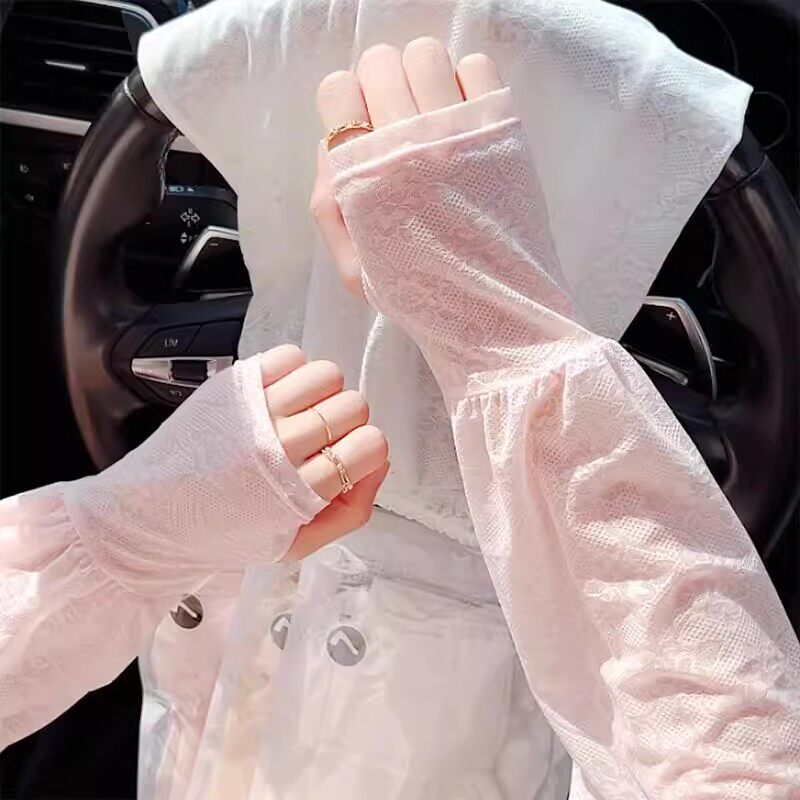 蕾丝防晒冰袖女士夏季防紫外线薄款户外骑车宽松护袖冰丝袖套透气