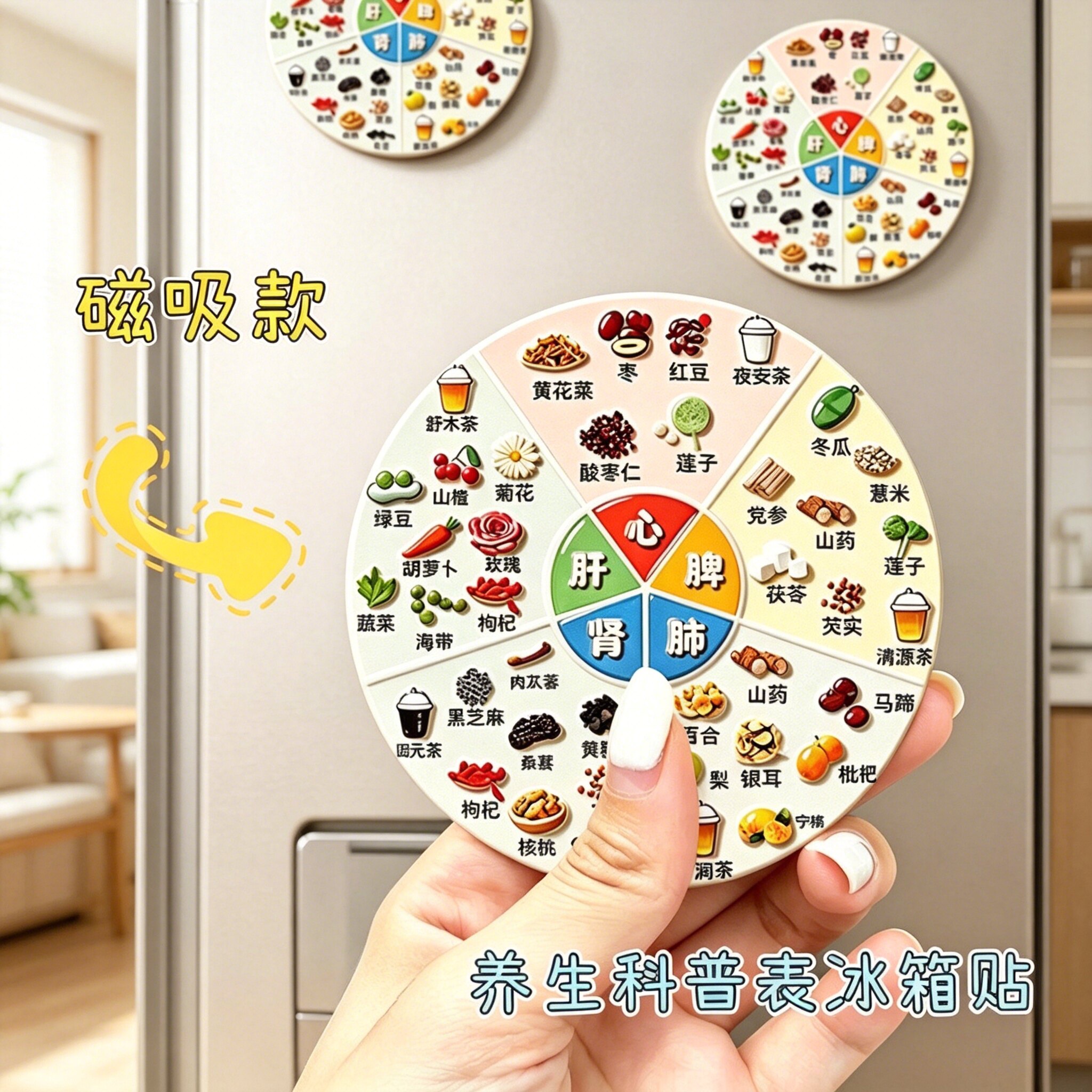 亚克力磁吸养生冰箱贴五脏六腑食疗图谱家庭生活健康科普装饰贴