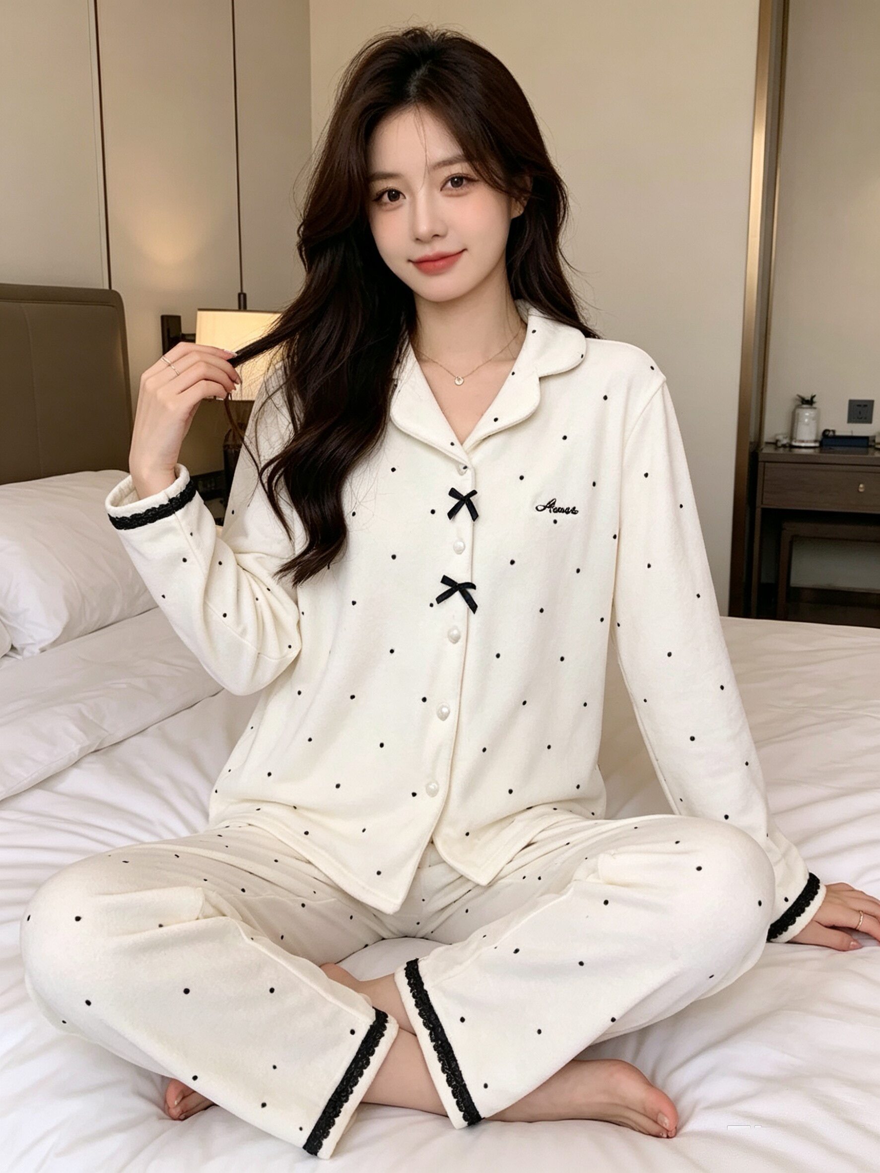香蜜闺秀女士超柔绒翻领家居服