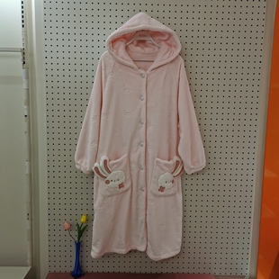 香蜜闺秀25403058新款 女士可爱连帽法兰绒加长单件袍