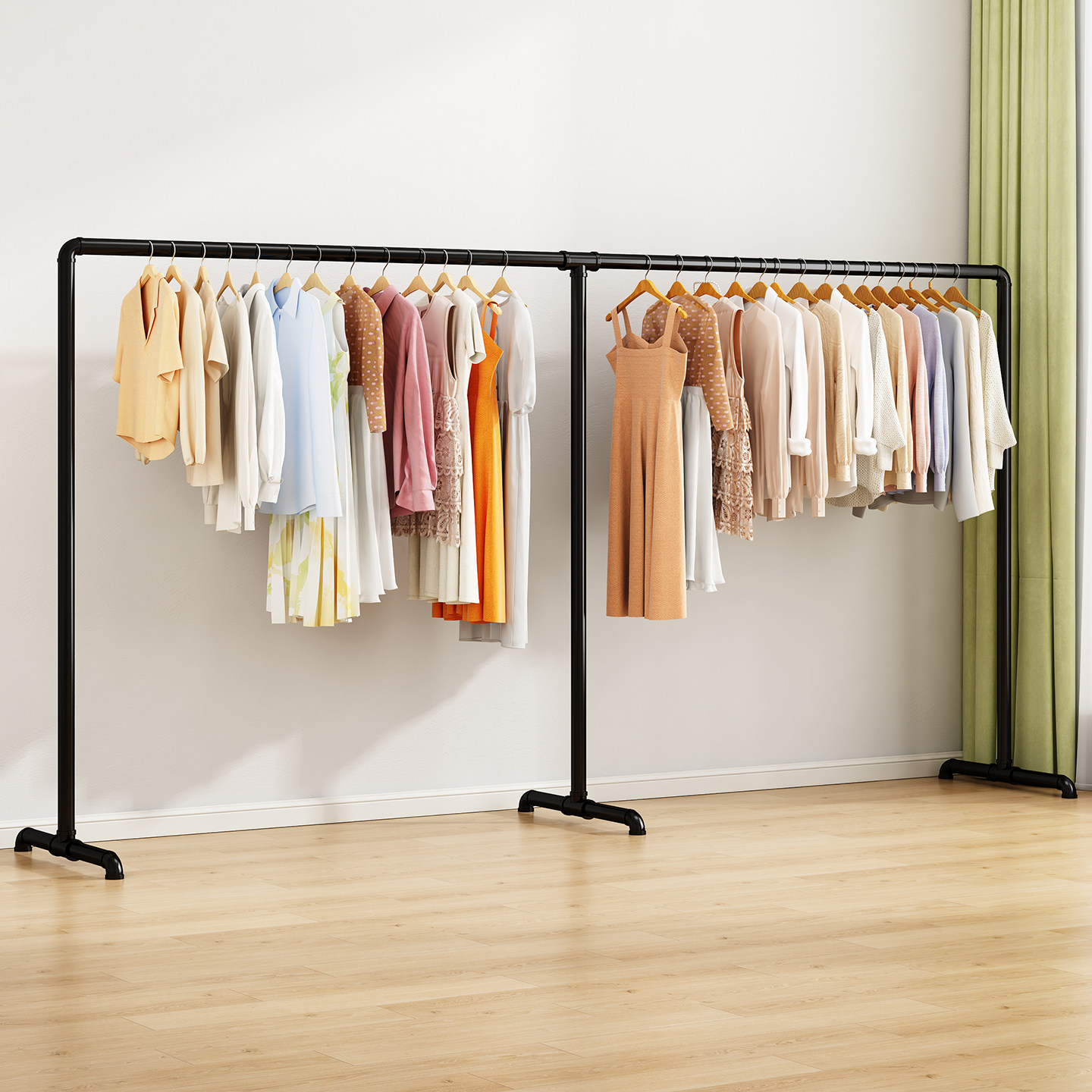 服装店展示架落地卧室内挂衣架阳台晾衣架商超黑色铁艺钢管挂衣架
