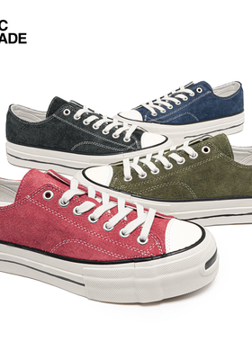 TCMADE 024开口笑低帮牛皮帆布鞋 翻毛工艺硫化鞋厚底增高男女鞋