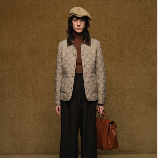 复古巴恩风拼色轻薄夹棉菱格绗缝防风棉夹克外套女2024秋冬新款