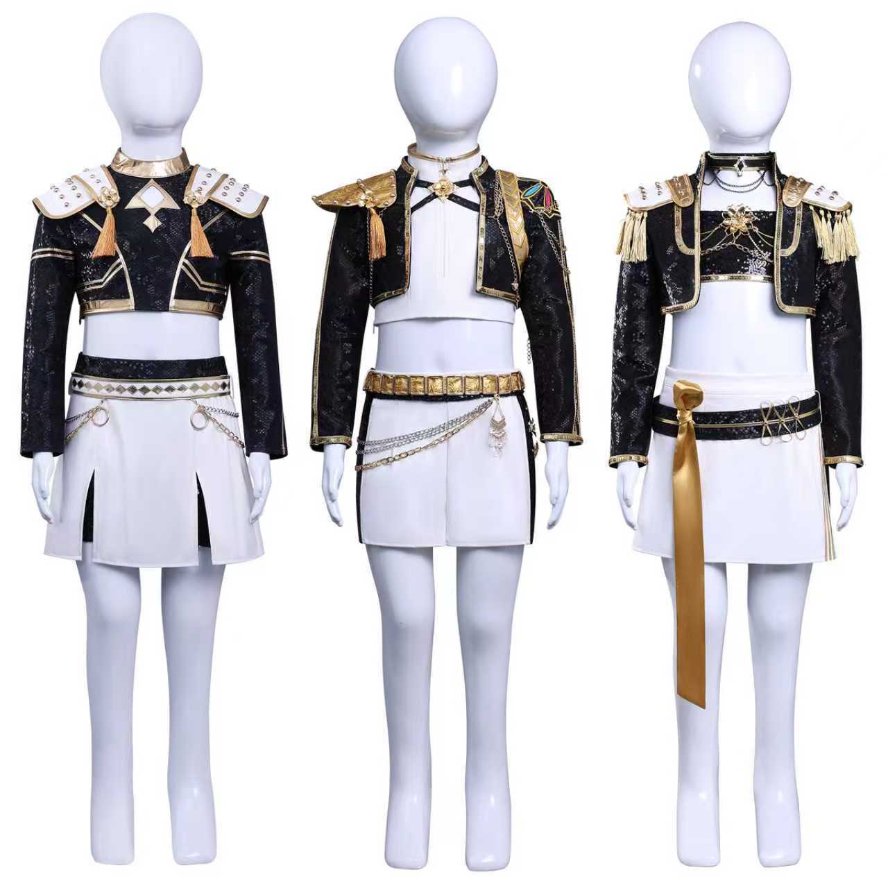 跨境韩流K-POP猎魔女团服米拉佐依鲁米黑皮儿童款cosplay服