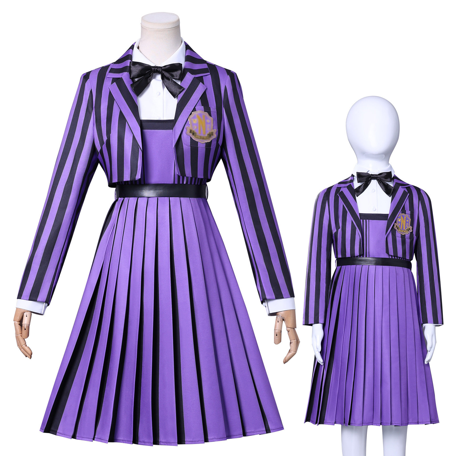 万圣节跨境星期三新款cos服依妮德紫色条纹校服cosplay服装