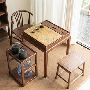 北美黑胡桃阳台茶桌椅组合家用茶桌实木禅意茶台胡桃木新中式茶桌