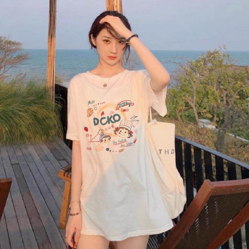 白领哥弟新白色短袖t恤女夏季欧货大码下衣消失中长款宽松休闲纯