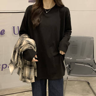 ins白色T恤打底衫女长袖内搭2026春秋韩版休闲宽松个性开叉T恤潮