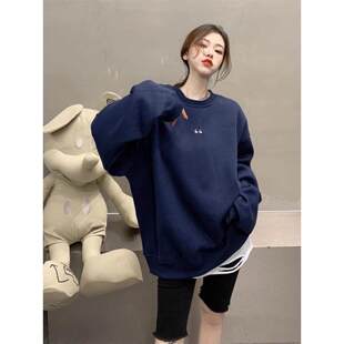 粉色卫衣女2025春秋新款爆款时尚简约宽松加绒加厚中长版无帽上衣