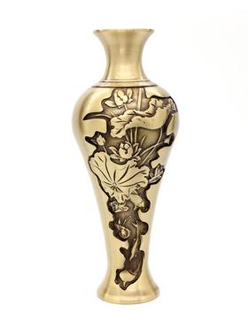 博喜 全铜摆件莲叶荷高梅瓶花瓶摆件工艺品家居办公仿古