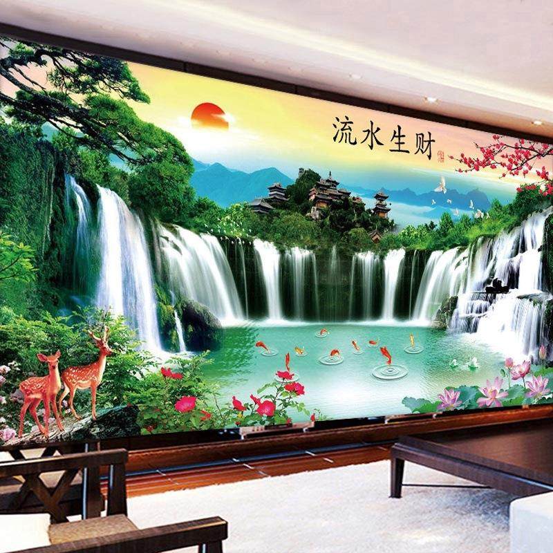 流水生财钻石画 中式客厅大幅手工贴钻十字绣 新款钻石画,居家布艺,钻石绣,淘宝优惠券,粉丝福利购,淘宝优惠卷