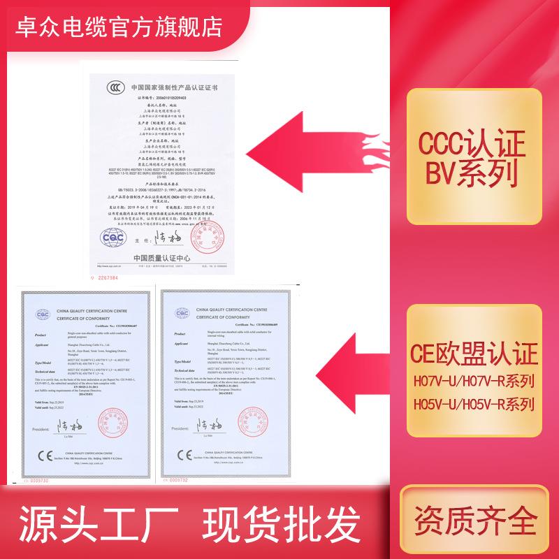 上海卓众电缆国标纯铜BV1-240平方电线家装塑铜线单芯铜线单股线