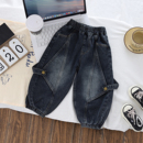 儿童做旧牛仔裤 痞帅百搭 男女宝宝春秋冬宽松休闲阔腿束脚加绒长裤