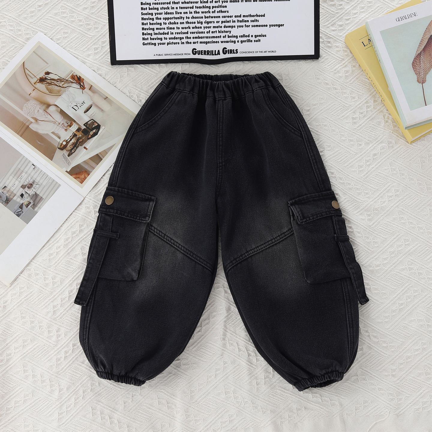 加绒工装牛仔裤水洗磨白保暖柔软