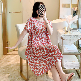 棉绸睡裙女夏季 绵绸睡衣凉爽家居服 薄款 性感人造棉日系宫廷风大码