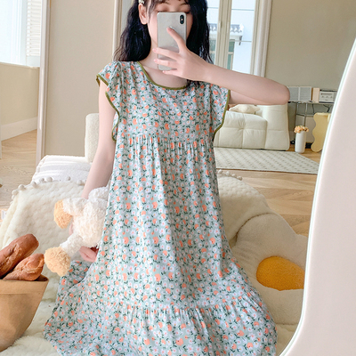 小碎花棉绸睡衣裙女款家居服