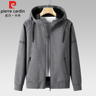 新款 春秋季 纯棉连帽上衣宽松休闲运动外套男 卫衣男士 皮尔卡丹开衫