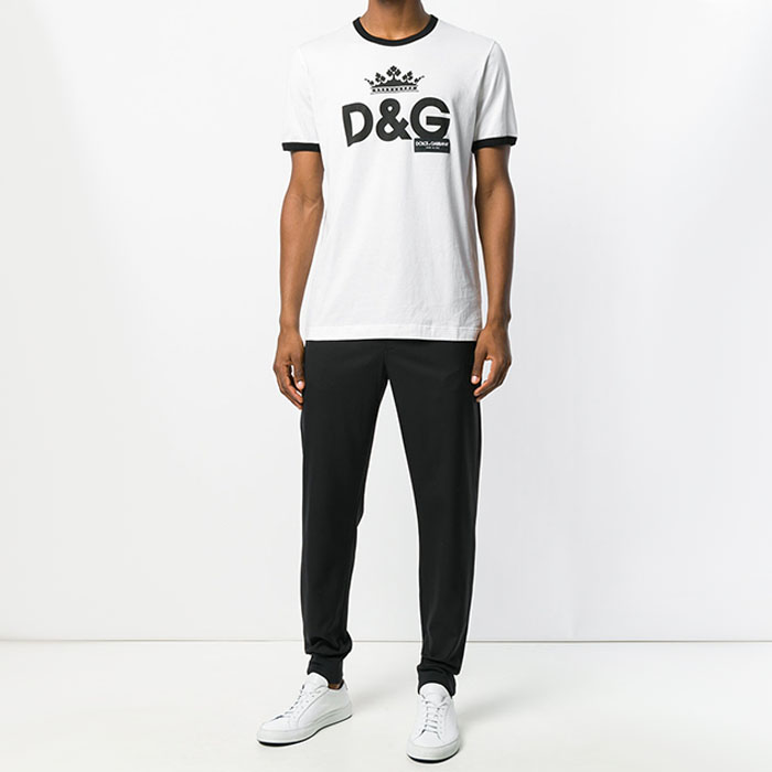 Dolce&Gabbana杜嘉班納DG18春夏新款字母皇冠印花短袖圓領T恤白