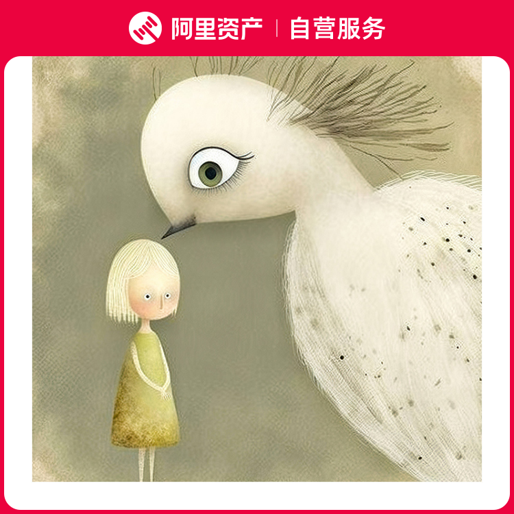 在野-女孩与白孔雀2限量签章版画现代潮流客厅装饰带装裱50*50cm